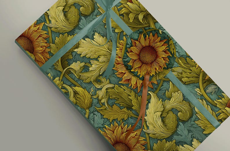 Sunflower Wrapping Paper inspired by William Morris - Opulent Arts and Crafts Style