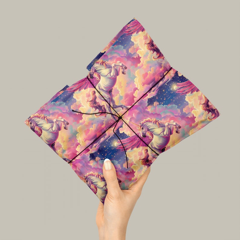 Magical White Flying Unicorn Gift Wrap with Rainbow Clouds and Stars Fantasy Wedding or Birthday Decorative Gift Wrap Paper 100gsm bild 6