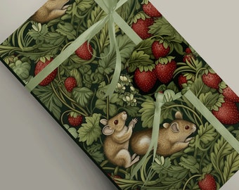 Strawberries and the Field Mouse Luxury Wrapping Paper Wedding or Birthday Decorative Gift Wrap Paper 100gsm