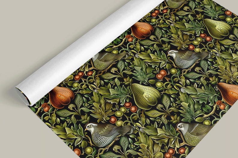 Festive Art Nouveau Gift Wrap featuring Partridge in a Pear Tree