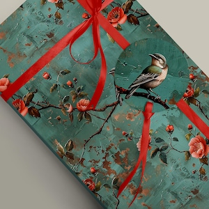 Teal Blue Chinoiserie Inspired Floral Gift Wrap - Wrapping Paper Craft  Scrapbook Journaling