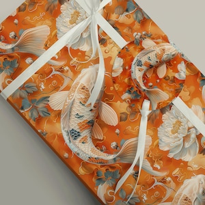 Japanese-inspired Orange Koi Fish and White Peony Wrapping Paper - Artistic Gift Wrap Koi Lover Present
