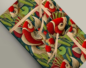 Koi Carp Japanese Minimalist Style Art Gift Wrapping Paper, 95gsm Sheets or Rolls