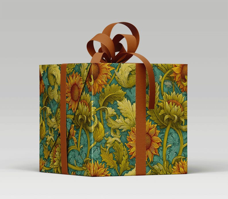 Sunflower Wrapping Paper inspired by William Morris - Opulent Arts and Crafts Style