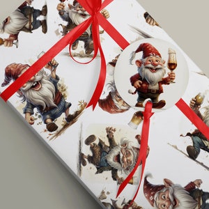 Tipsey Gnomes Patterned Christmas Wrapping Paper - Laugh-out-Loud Festive Gift Wrap Design 12 days of Christmas 100gsm Matte