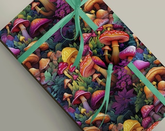 Psychedelic Mushroom or toadstools Luxury Wrapping Paper, Mythology Witchcraft, Cottagecore Gift Wrap Paper 100gsm