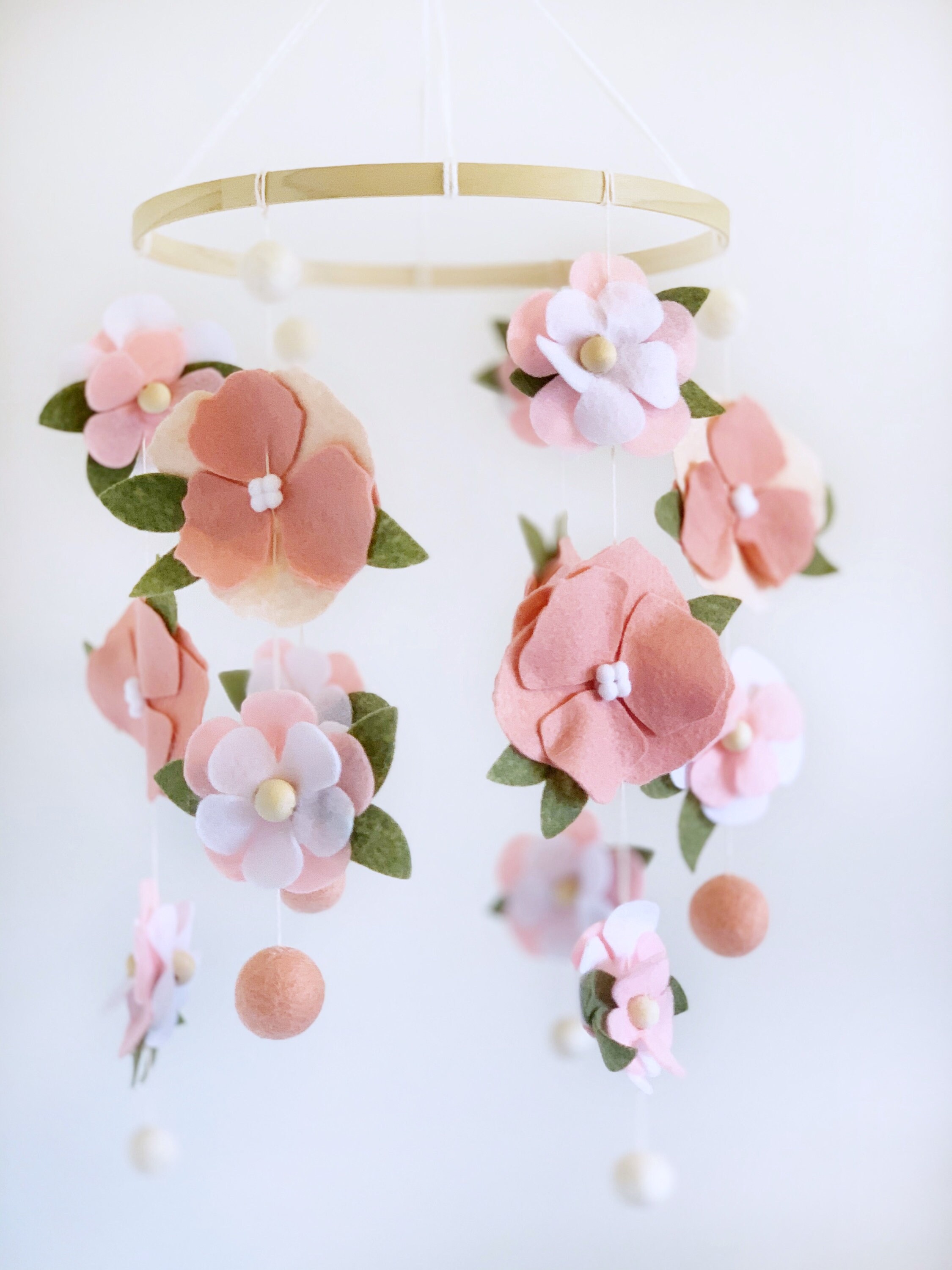 Pink Flower Floral Baby Mobile Boho Hanging Decor Crib Etsy
