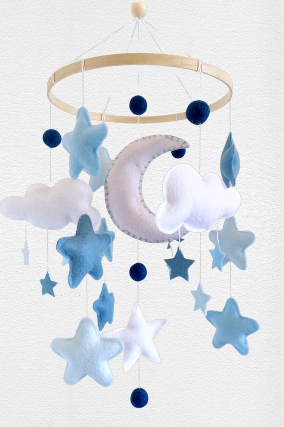 Moon and Star Baby Mobile Sleep boy blue nursery decor | Etsy