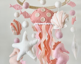 Pink Ocean Animal Nursery Baby Mobile | Custom Mobile | Nursery Decorations | Baby Mobile for a Beach Nursery | Baby shower gift | Tropical