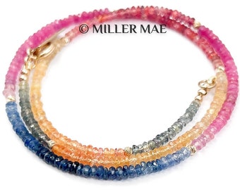 Rainbow Necklace | 14k Gold Sapphire Necklace | Pink Sapphire Necklace | Blue Sapphire Necklace | Yellow Sapphire Necklace | Rubellite
