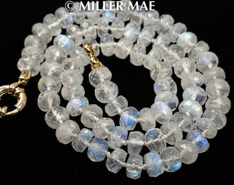 AAA Quality Rainbow Moonstone Hand-Knotted Necklace | White Gemstone Strand Necklace | Knotted Necklace | Candy Necklace