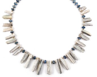 Australian Opal Geode Spike Necklace | Blue Kyanite Necklace | Natural Australian Opal Statement Necklace | White Opal Necklace