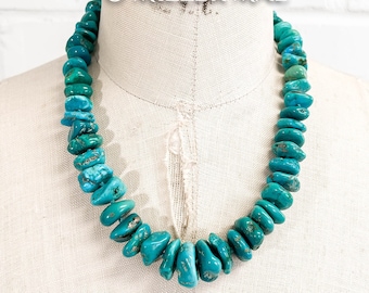 Natural Sleeping Beauty Turquoise Tumbled Nugget Necklace | Chunky Turquoise Necklace | Turquoise Statement Necklace | Bohemian Necklace