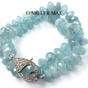 Diamond Aquamarine Necklace | Pave Diamond Necklace | Blue Diamond Beaded Necklace | Aquamarine Statement Necklace