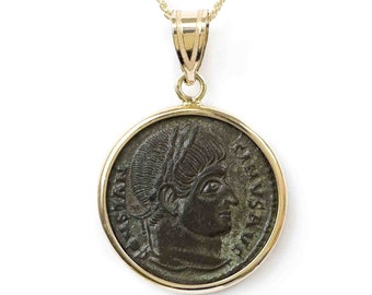 CONSTANTINE THE GREAT (306-337 A.D.) Ancient Roman Coin Pendant Necklace | 14k Gold Real Ancient Roman Laurel Wreath Coin Pendant Necklace