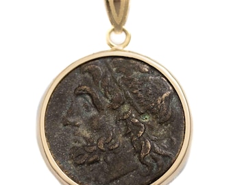 Ancient Greek Poseidon Coin Necklace | 14k Gold Trident Pendant, Ocean God Jewelry