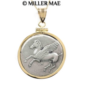 PEGASUS/ATHENA (320-280 B.C.) Ancient Greek Coin Pendant Necklace | 14k Gold Real Winged Horse Coin Necklace | Greek Goddess Coin Necklace