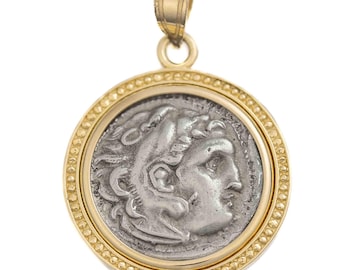 ALEXANDER THE GREAT (336-323 B.C.) Ancient Greek Coin Pendant Necklace | 14k Gold Hercules Coin Necklace | Zeus Coin Necklace