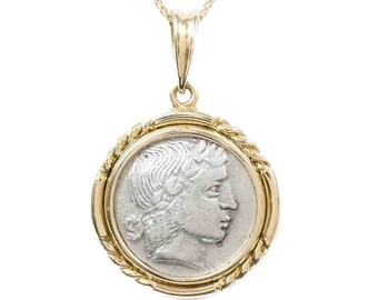 APOLLO (44-18 B.C.) Ancient Greek Coin Necklace | Ancient Greek Silver Lyre Coin Necklace | Greek God Coin Pendant Necklace