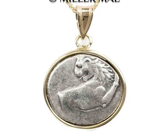 CHERRONESOS LION (386-338 B.C.) Ancient Greek Coin Pendant Necklace | 14k Gold Real Ancient Greek Silver Coin Necklace | Lion Coin Necklace