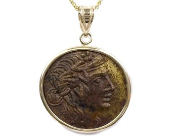 DIONYSUS (120-63 B.C.) Ancient Greek Coin Pendant Necklace | 14k Gold Real Ancient Coin Necklace | Greek God Dionysos Coin Necklace