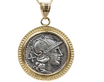 ROMA (211-208 B.C.) Ancient Roman Goddess Coin Necklace | 14k Gold Real Ancient Roman Coin Pendant Necklace | Genuine Ancient Coin Necklace