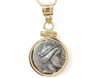 HERA (300-125 B.C.) Ancient Greek Coin Necklace | 14k Gold Real Silver Hemidrachm Goddess Coin Necklace | Genuine Ancient Owl Coin Pendant