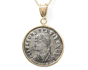 CONSTANTIUS II (324-337 A.D.) Ancient Roman Coin Necklace | 14k Gold Real Ancient Coin Pendant Necklace | Roman Emperor Caesar Necklace