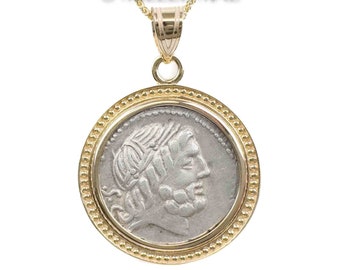 JUPITER (83-82 B.C.) Ancient Roman Coin Pendant Necklace | 14k Gold Real Ancient Roman Coin Necklace | Roman God Coin Charm