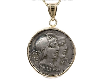 HONOS & VIRTUS (68 B.C.) Ancient Roman Coin Pendant Necklace | 14k Gold Real Ancient Roman Coin Necklace | Silver Coin Pendant Necklace