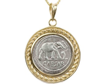 JULIUS CAESAR (49-48 B.C.) Ancient Roman Republic Coin Pendant Necklace | Elephant Coin Necklace | Real Roman Empire Coin Pendant Necklace