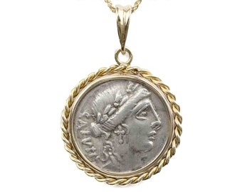 SALUS (49 B.C.) Goddess of Health Ancient Roman Coin Necklace | 14k Gold Real Ancient Roman Coin Necklace | Safety Goddess Pendant Necklace