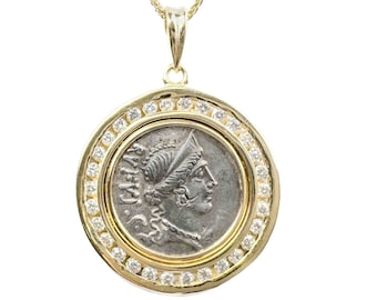 VENUS (46 B.C.) Ancient Roman Coin Pendant Necklace | 14k Gold & Diamond Real Ancient Roman Coin Necklace | Cupid Coin Necklace