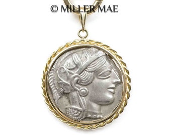 ATHENA (425-404 B.C.) Ancient Greek Coin Necklace | 14k Gold Real Ancient Greece Coin Necklace | Owl of Wisdom Necklace | Greek Goddess