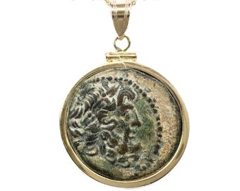 ZEUS (200-1 B.C.) Ancient Greek Coin Pendant Necklace | 14k Gold Real Ancient Greek Coin Necklace | Ancient Greek God Coin Pendant Necklace