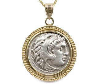 ALEXANDER THE GREAT (319-305 B.C.) Ancient Greek Coin Pendant Necklace | 14k Gold Hercules Coin Necklace | Zeus Coin Necklace