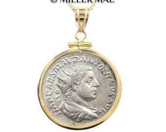 ELAGABALUS (218-222 A.D.) Ancient Roman Coin Pendant Necklace | Billon Antoninianus Coin Necklace | Victory Roman Goddess Coin Necklace