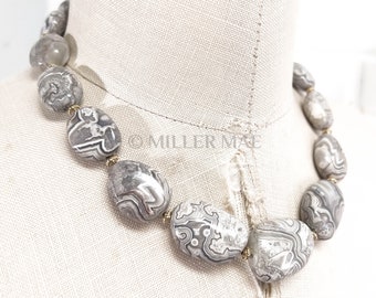 Grey Jasper Statement Necklace | AAA Quality Grey Gemstone Necklace | Marbled Gemstone Necklace