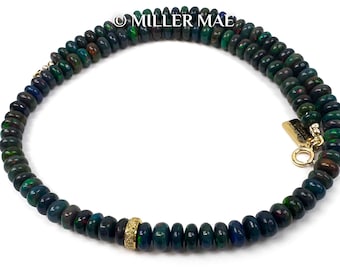 Black Ethiopian Opal Necklace | Welo Ethiopian Opal Necklace | Graduated Opal Statement Necklace | Diamond Ethiopian Opal Choker Necklace