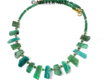 14k Gold Emerald, Beryl, Amazonite, Aquamarine Necklace | Gemstone Statement Necklace | Natural Gemstone Necklace