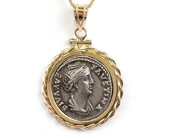 Augusta Diva Faustina Denarius Coin Necklace | Real Ancient Roman Coin Necklace | Antoninus Pius Charm Necklace | Rome Coin Necklace