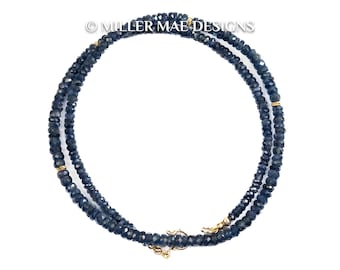 14k Gold Natural Blue Sapphire Necklace | Graduated Sapphire Necklace | Sapphire Choker Necklace