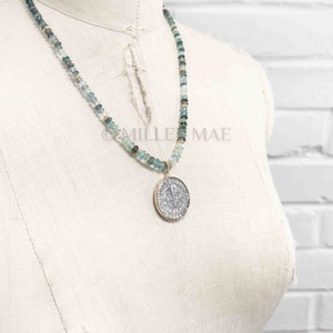 14k Real Ancient Italian Napoli Coin Pendant Necklace 1309-1317 A.D. Natural Aquamarine Gemstone Beaded Necklace 14k Gold Coin image 4