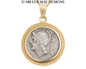 MARS (103 B.C.) 14k Ancient Roman Coin Pendant Necklace | Silver Denarius Coin Necklace | God of War Ares Coin Necklace | Ancient Greek Coin