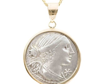 WINGED VICTORY (46 B.C.) Ancient Roman Coin Pendant Necklace | 14k Gold Real Victoria Denarius Coin Necklace | Roman Empire Coin Necklace