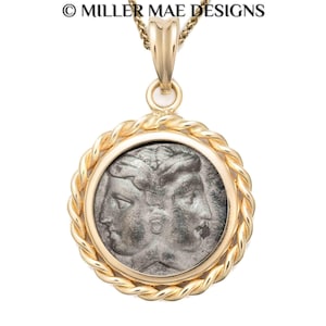 JANUS (400-201 B.C.) Ancient Greek Coin Pendant Necklace | 14k Gold Tetrobol Janus Coin Necklace | Real Ancient Athena Coin Necklace