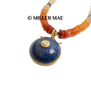 Gold, Diamond, Lapis Pendant Necklace Mexican Fire Opal Strand Necklace Blue Kyanite Beaded Necklace Long Gold Gemstone Necklace image 5