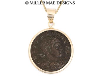 CRISPUS (317-326 A.D.) Ancient Roman Coin Pendant Necklace | 14k Gold Real Roman Coin Necklace | Laurel Wreath Necklace |Caesar Coin Pendant
