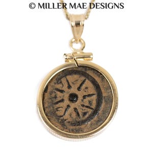 WIDOW&#39;S MITE (103-73 B.C.) Ancient Coin Pendant Necklace | Biblical Coin Charm Necklace | 14k Gold Real Ancient Judaean Coin Necklace