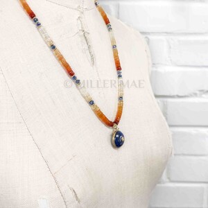 Gold, Diamond, Lapis Pendant Necklace Mexican Fire Opal Strand Necklace Blue Kyanite Beaded Necklace Long Gold Gemstone Necklace image 4